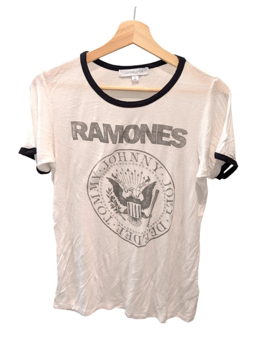 Daydreamer Ramones Ringer Tee Band Punk Rock Graphic White Black Trim Music S